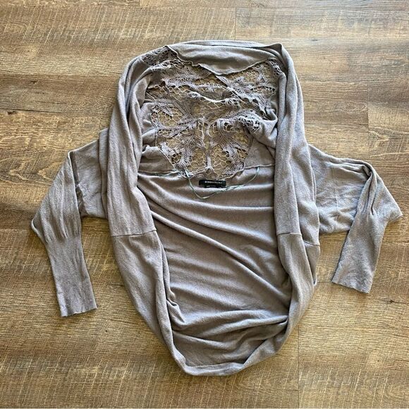 BCBGMaxAzria Cocoon Cardigan Crochet Back Grey L/XL Comfy Soft - Picture 4 of 8